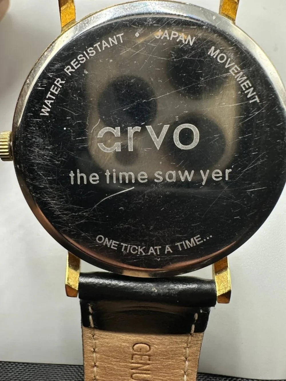 Arvo Time Sawyer Watch Men Gold Tone Black Leather Band New Battery 9 Inch